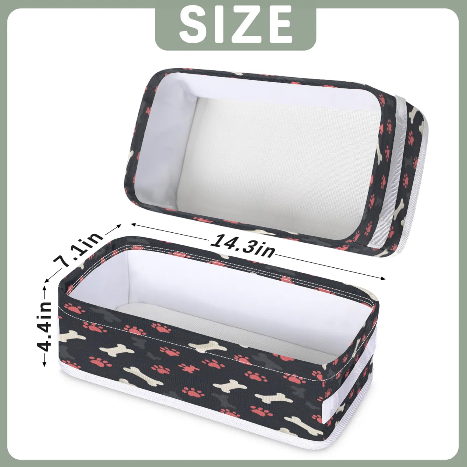 Tablerazzi Toilet Tank Topper Paper Basket with Handle, Dog Paw Cute Print Puppy Footprint Bathroom Storage Basket for Organizing, Small Fabric Storage Bins for Bathroom Decor