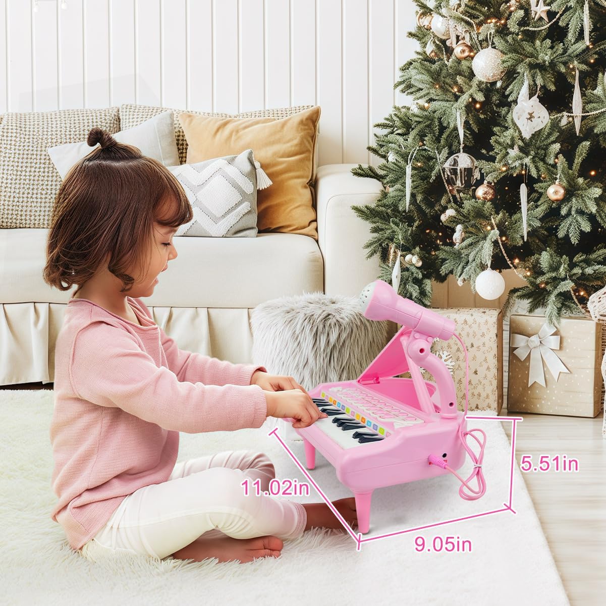Love&Mini Pink Piano Toys for 1+Years Old Girls First Birthday Gifts Toddler Piano Music Toy Instruments with 24 Keys and Microphone