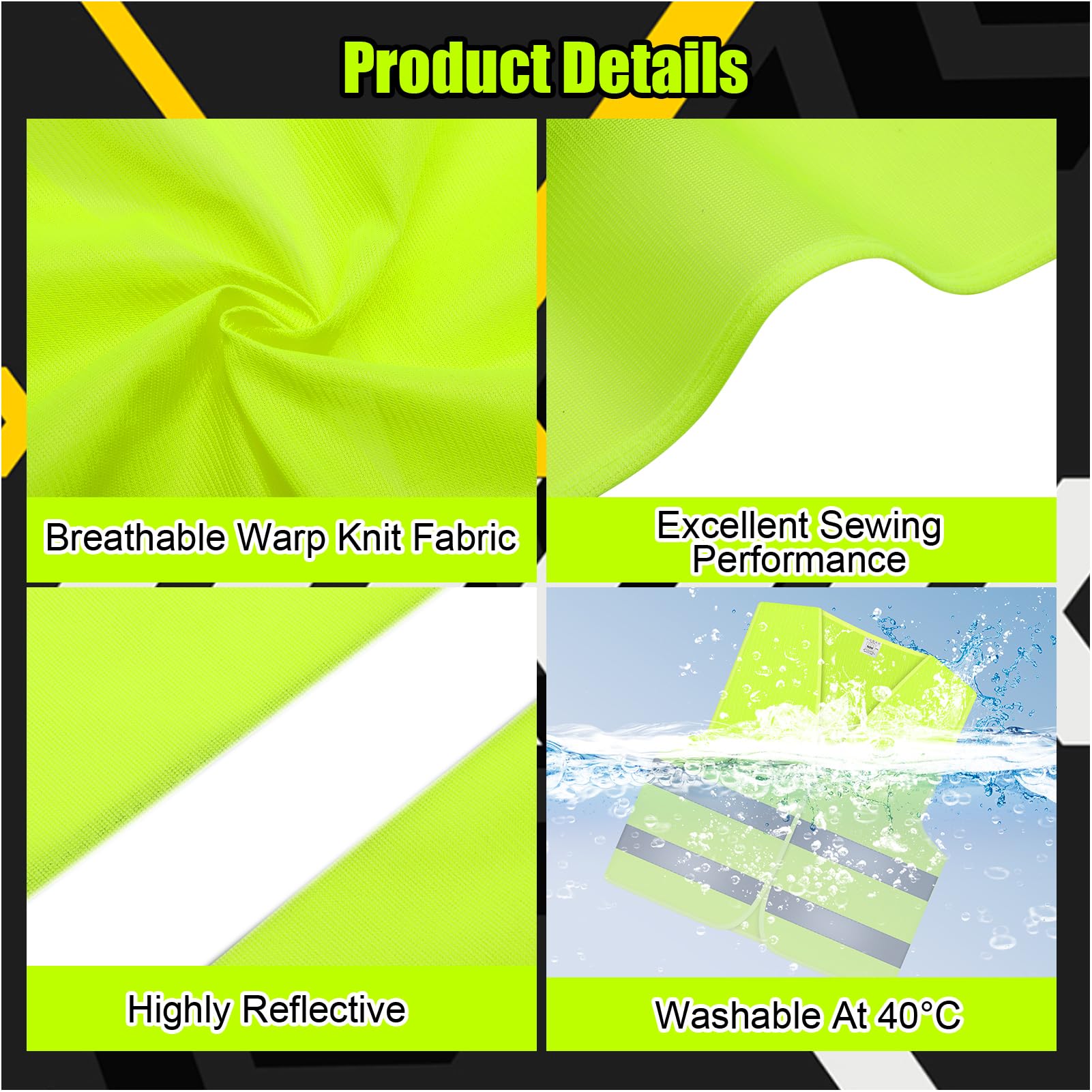 JRJRN 360°Reflective All-Round Vest, 6 Reflective Safety Vests, Reflective-High Visibility Vest, Car Breakdown Vests - Image 3