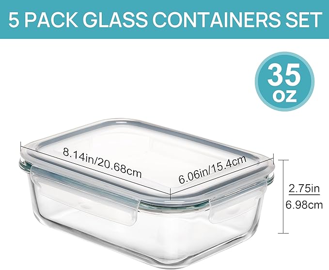These containers can help streamline your kitchen organization and food storage solutions, thanks to their stackable design. This feature maximizes space efficiency in your pantry, fridge, or freezer. Additionally, the clear glass construction makes it easy to see the contents of each container, reducing the need to open them unnecessarily. Overall, the Vtopmart 5 Pack Glass Food Storage Containers combine functionality with quality, making them a practical choice for everyday kitchen use.
