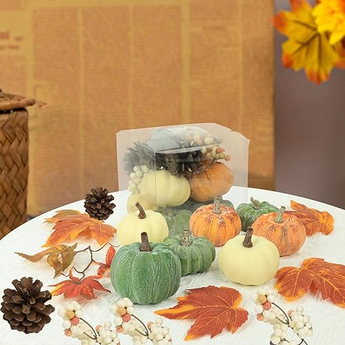 Miniatura 8 de 15 piezas de decoración de mini calabazas, calabazas de plástico, decoración de otoño para Halloween, Acción de Gracias, calabazas artificiales,