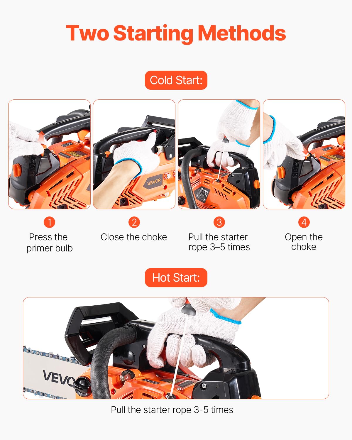 VEVOR Motosierra de Gasolina de 305 mm, Motosierra de Gasolina de 25 cc, 1,02 HP con Mango Antideslizante, Doble Depósito de Combustible, Ideal para Cortar Madera, Podar Árboles y Limpiar Terrenos