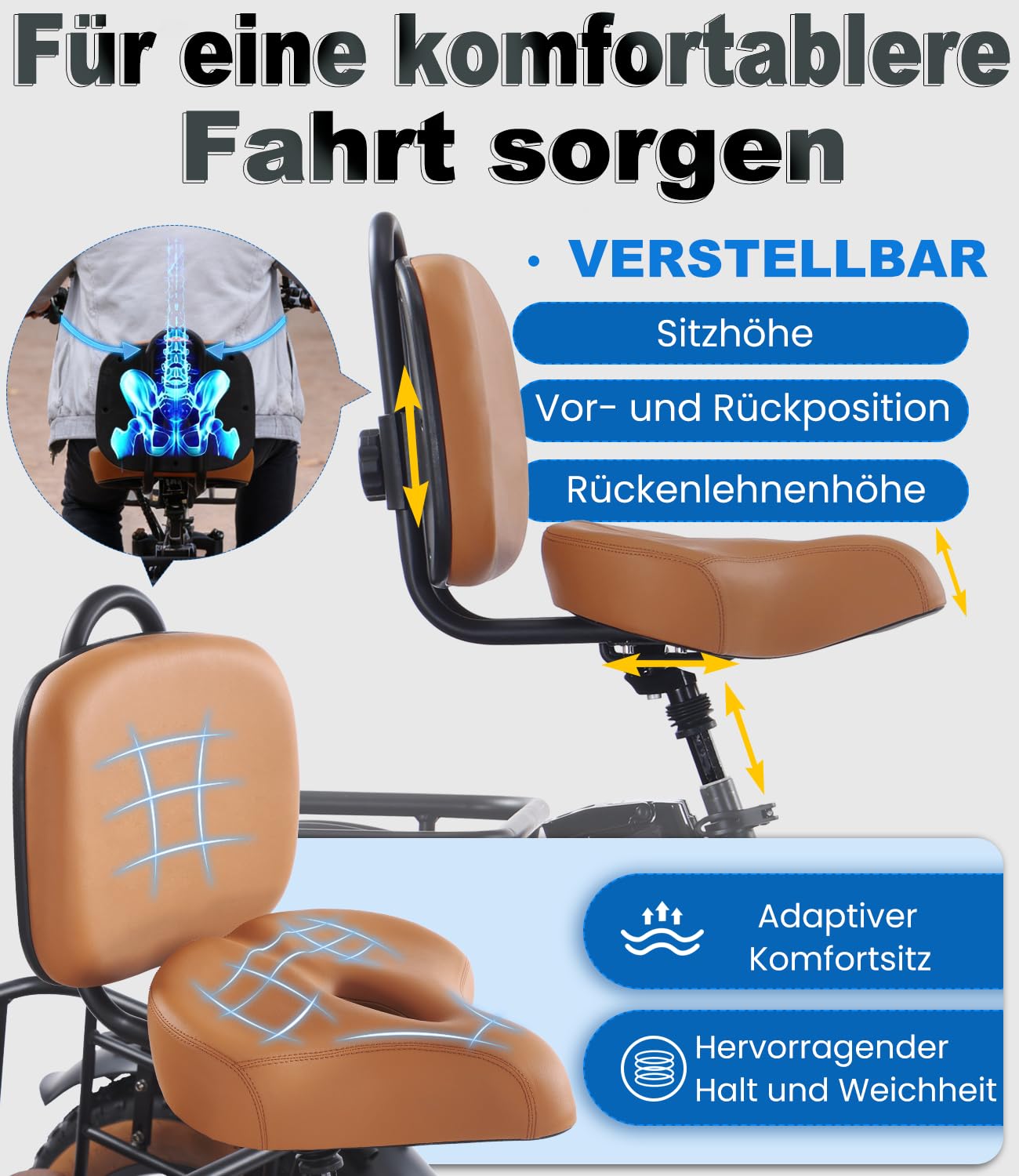 KAKIGO Elektro-Dreirad Für Erwachsene,Fat Tires Elektro-Dreirad,250W Motor,95 Nm,48V 18/10.4Ah Akku,20 Km/h, Vorder-&Hinterkorb,Differenzial,90/50Km Reichweite,Differential