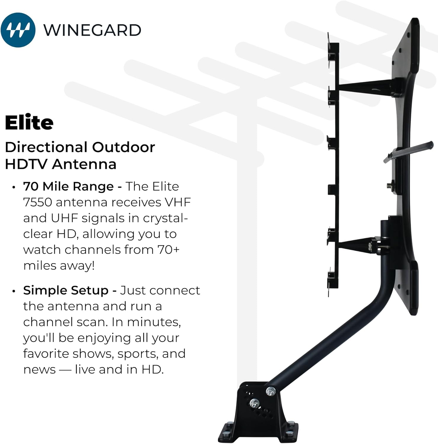 Winegard Elite Outdoor VHF/UHF HDTV Antenna – 70 Mile Range