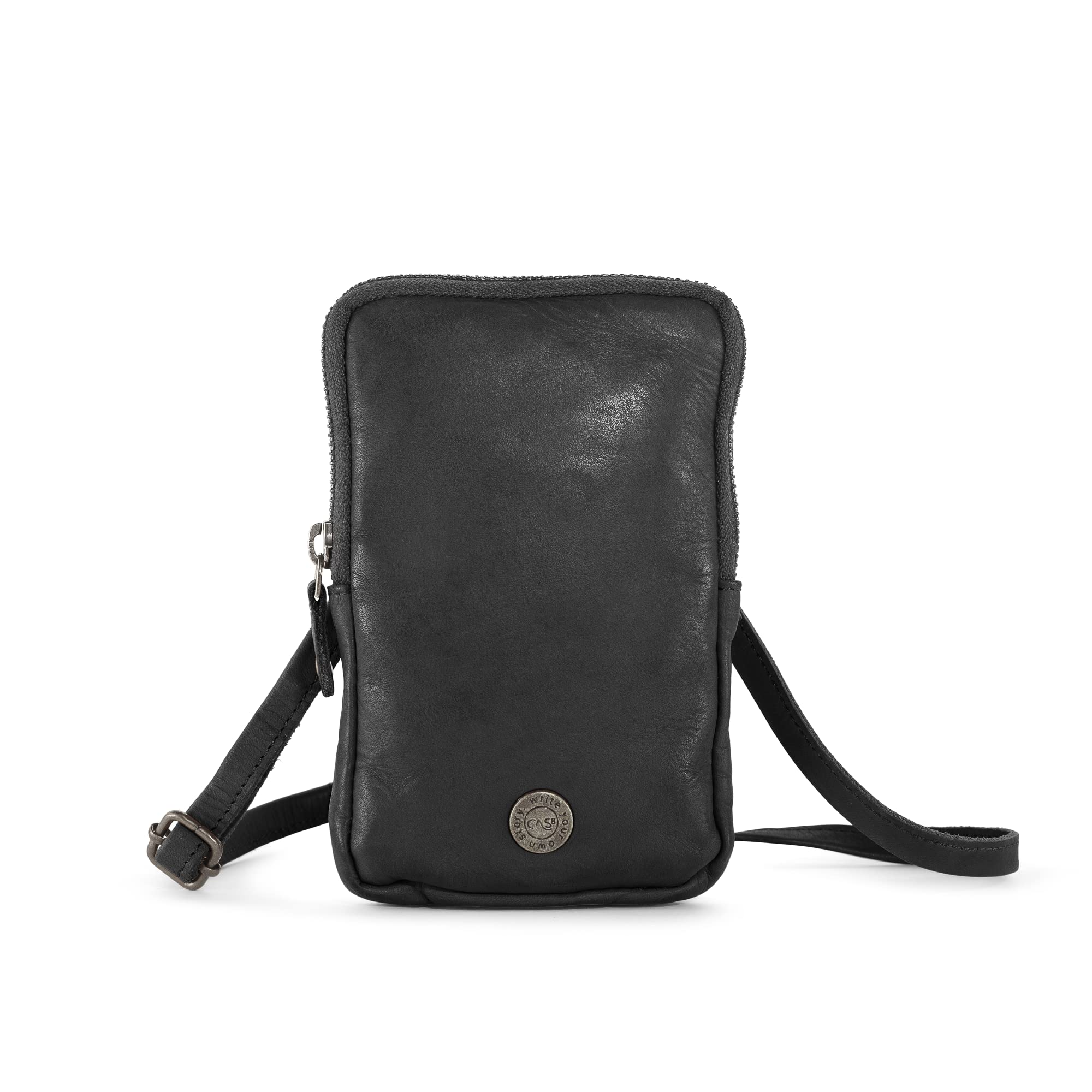 LOLA Handytasche zum Umhängen, Smartphonetasche aus 100% Leder mit RFID-Schutz, Umhängetasche für Frauen, 6 Kartenfächer, verstellbarer & abnehmbarer Gurt, graphite