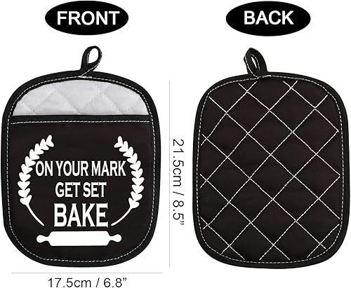 Miniatura 2 de WCGXKO Almohadillas para horno inspiradas en Baking Show con bolsillo On You Mark Get Set Bake (Get Set Bake negro)