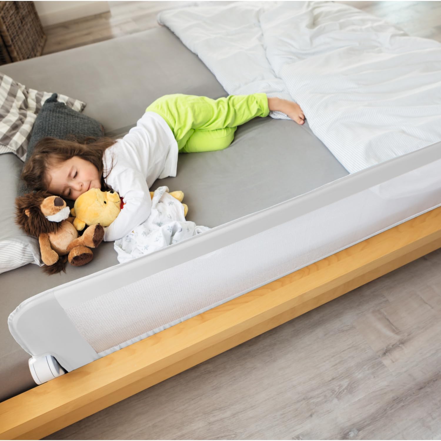ABUS Bettgitter Eric für Babys und Kinder - Rausfallschutz für Elternbetten, Kinderbetten, Familienbetten - faltbar für Reisen - Bettschutzgitter 150 cm - Weiß