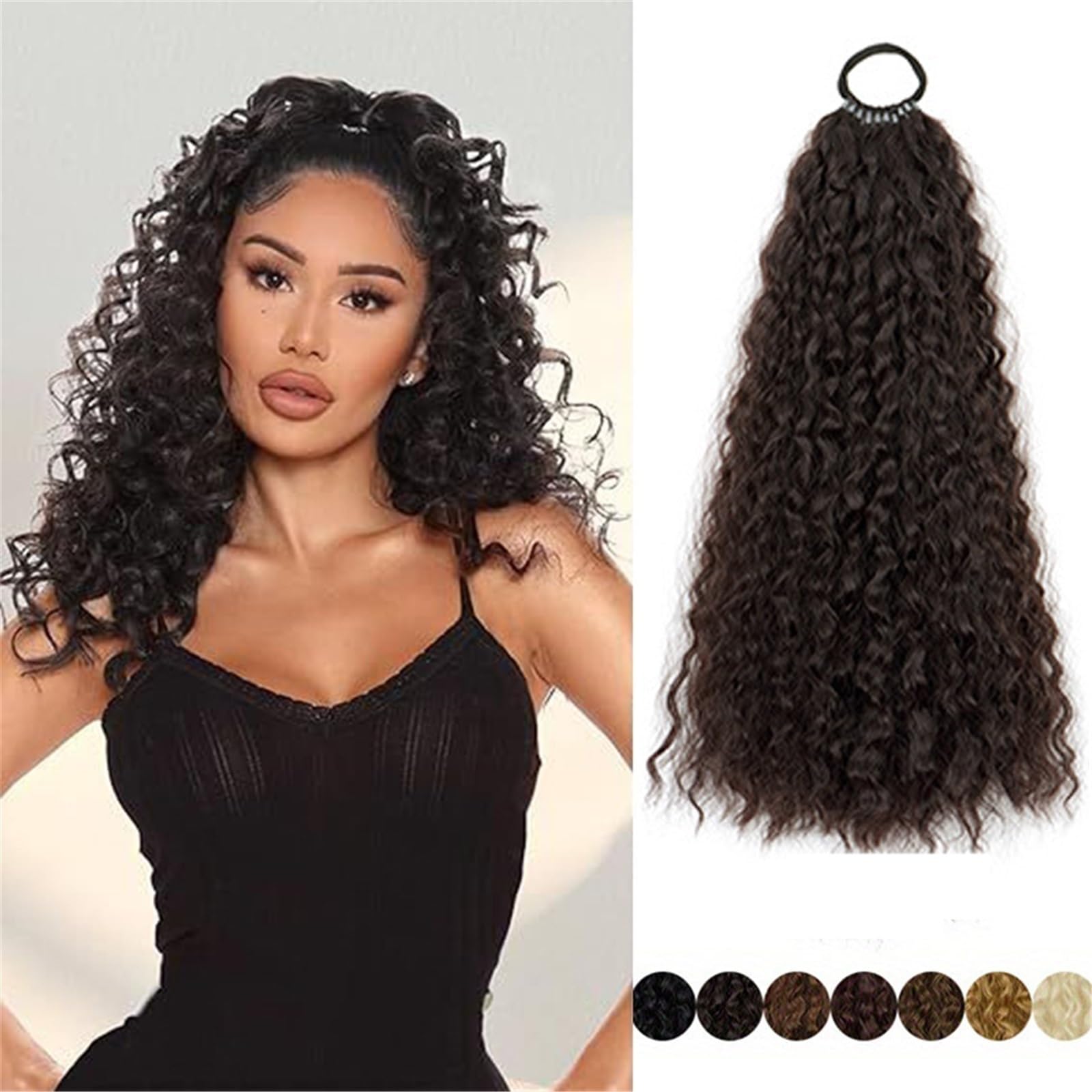 Naturalny Syntetyczne warkoczyki afro kręcone, koński ogon, kręcone włosy, przedłużki do kucyka, 10 pasm, DIY, warkocz kucyk Idealny wygląd(8)