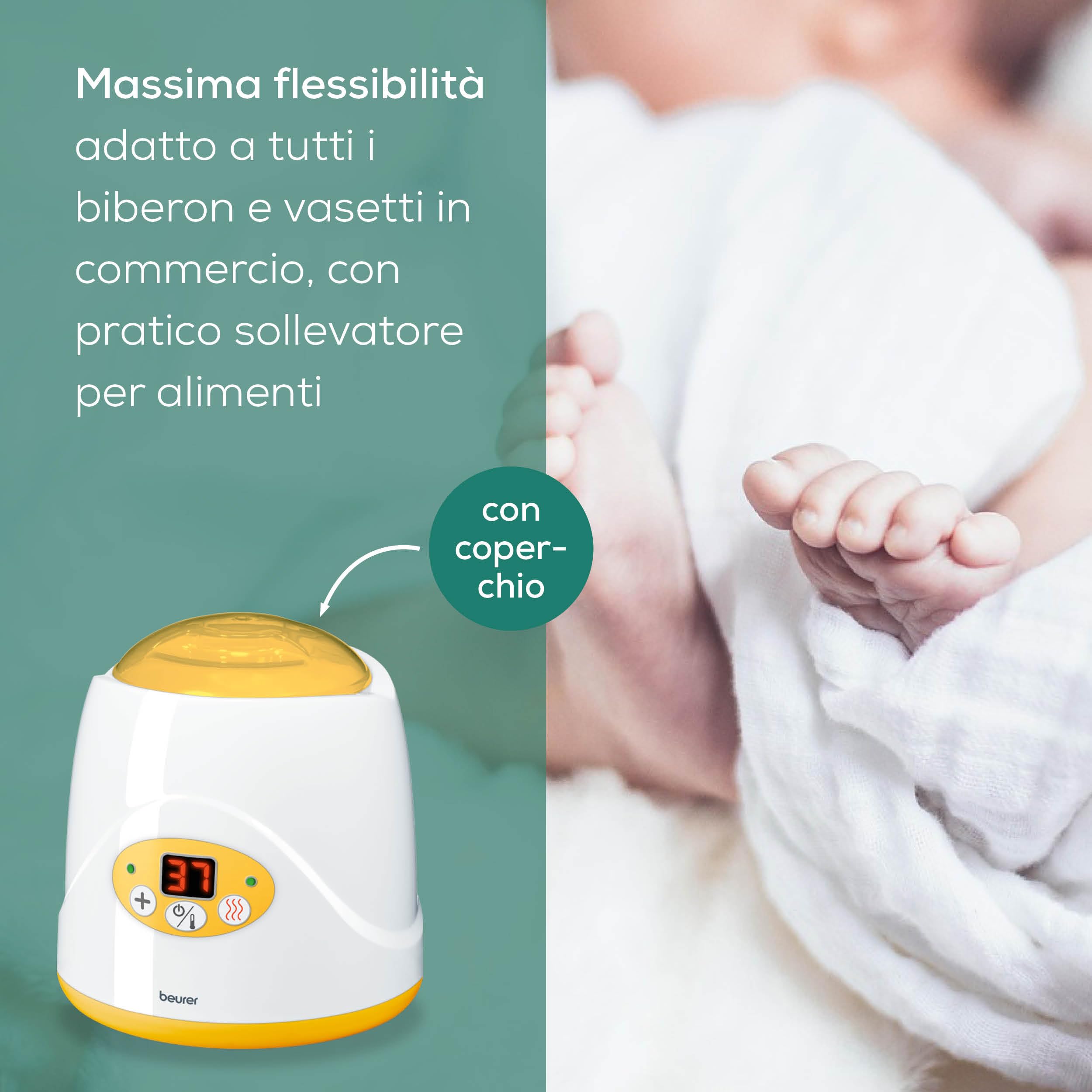 Beurer BY 52 Scaldabiberon e Scaldapappe 2in1 con Display Digitale, Riscaldamento Uniforme e Delicato, Funzione Mantenimento Calore 35–85 °C, Adatto a Tutti i Biberon e Vasetti, Spegnimento Automatico