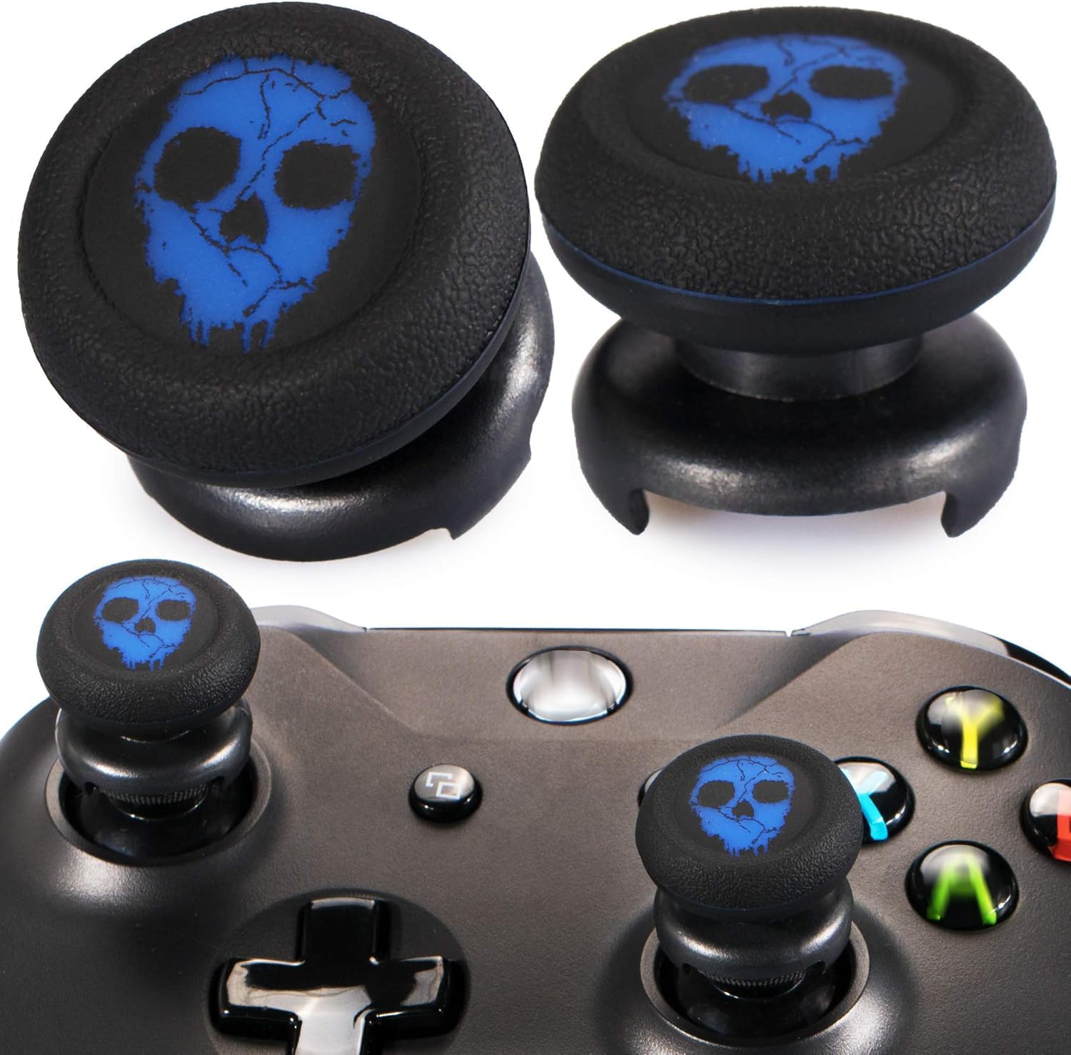Playrealm FPS Bâton Prises de Pouce Thumbstick Grip et Prolongateur Impression Caoutchouc Silicone Poignée Couvrir 2 ensembles pour Manette Xbox Series X/S et Xbox One (Fantôme Bleui)