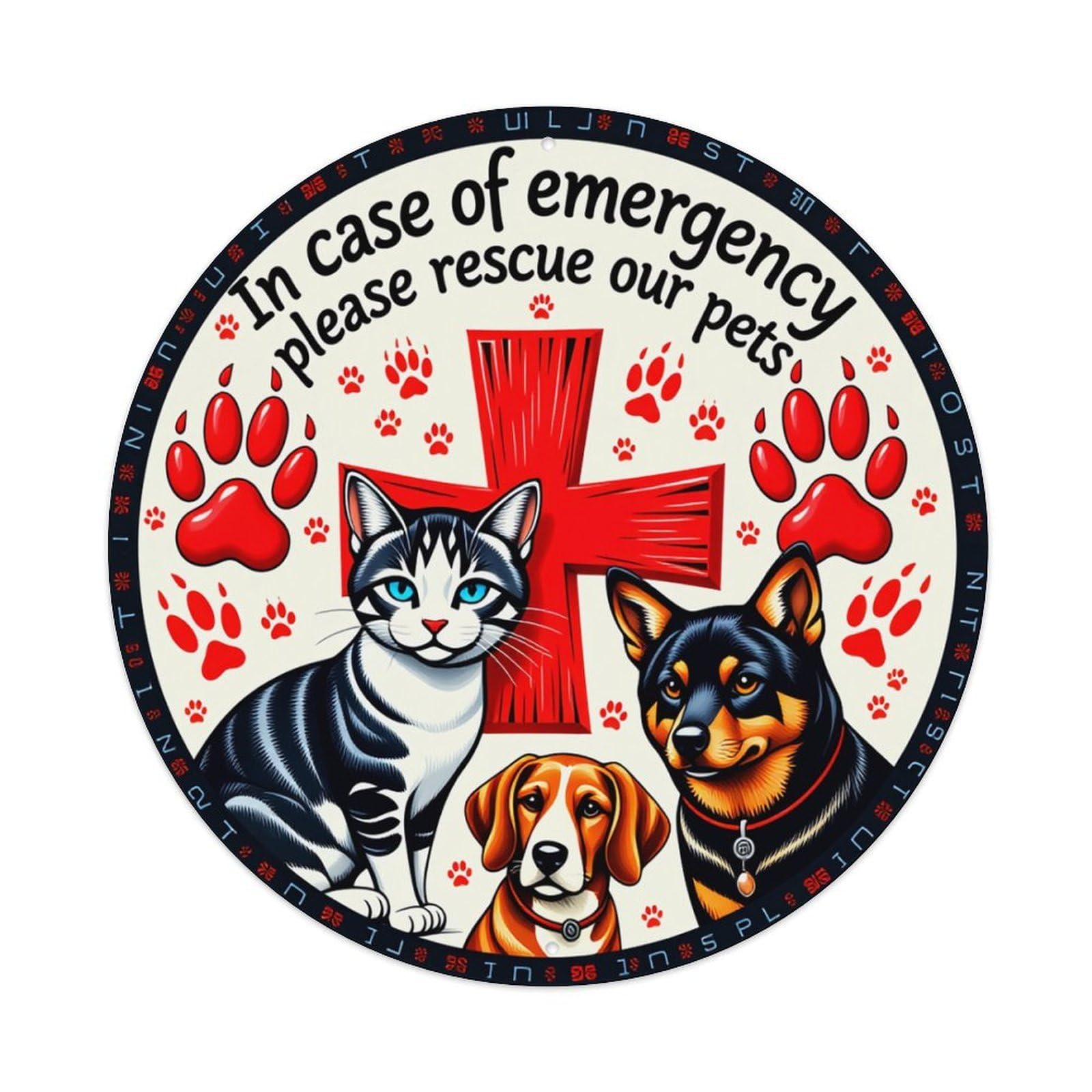 Lzwbntey Vintage Cat Dog Puppy Cross Paws Metal Tin Sign Retro Wall Decor For Home Bar Garage Cafe, Indoor & Outdoor Decorative，Circle Metal Poster, 8X8 Inch