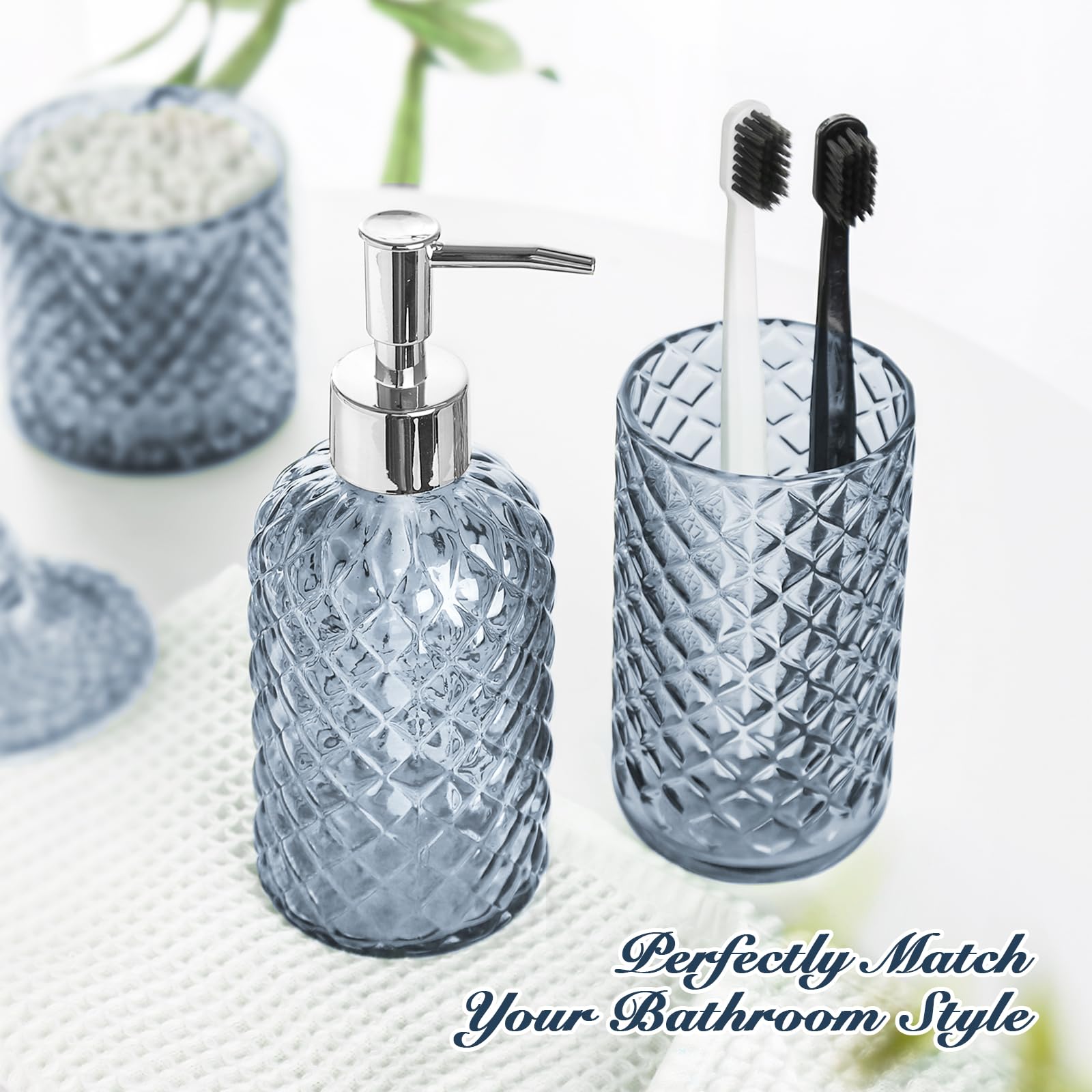 RYTOXILO Lot de 4 accessoires de salle de bain en cristal bleu