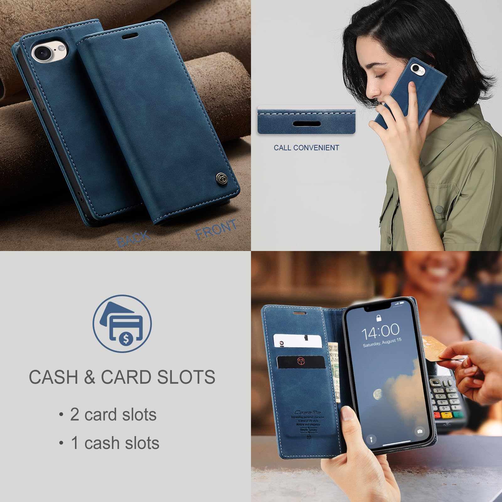 Monweicz Cover Compatibile con IPhone 16E, Custodia Portafoglio con Slot per Scheda, Protezione Completa Premium in Pelle PU, Flip Libro Magnetica IPhone 16E, Blu