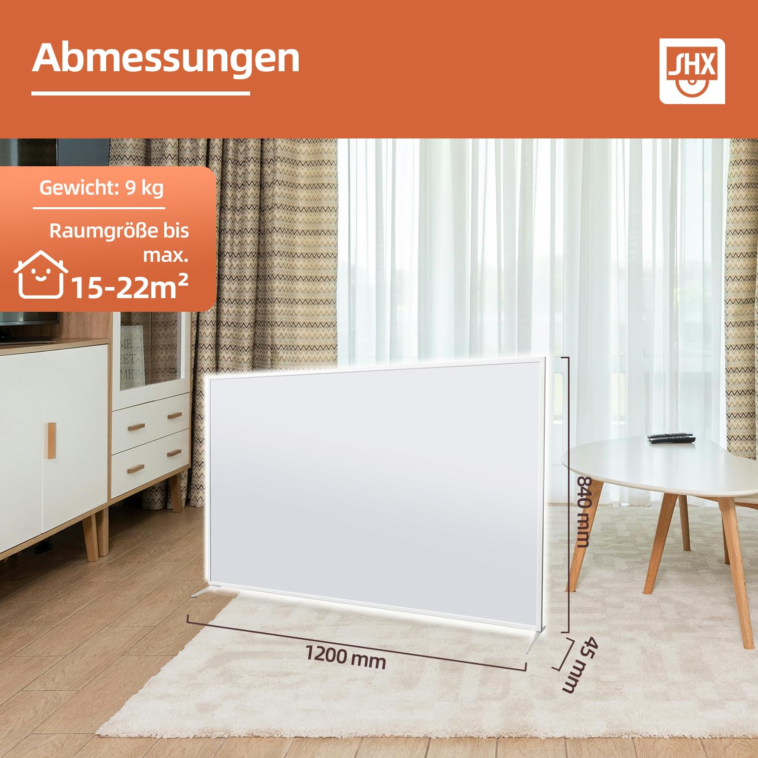 SHX Calefacción por infrarrojos premium con WIFI 1200 W, 15-22 m², montaje en techo o pared, dispositivo de pie, iluminación ambiental regulable, mando a distancia, detección de ventanas, pantalla LED