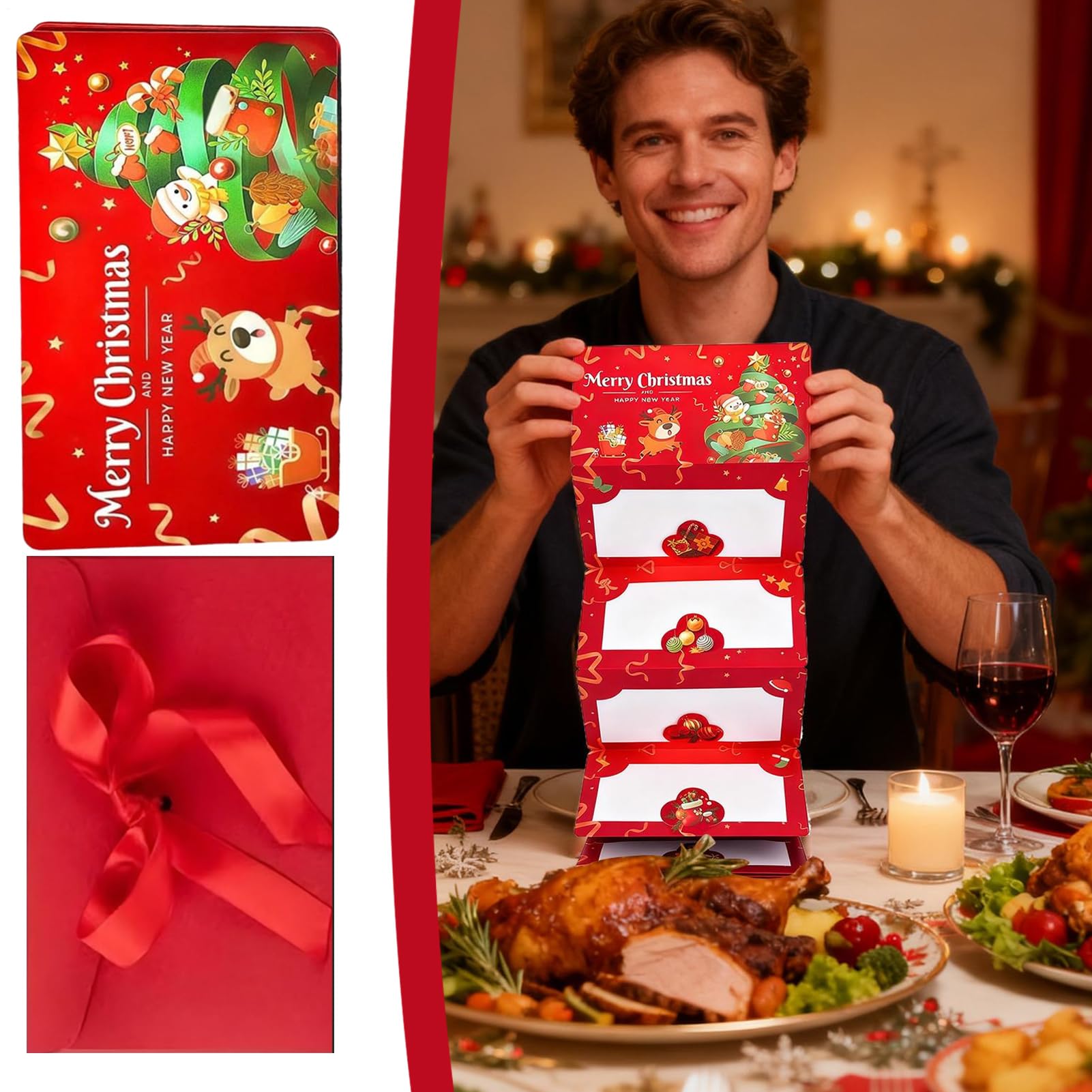 Sobres de dinero en efectivo de Navidad, tarjeta creativa de felicitación de invierno de 6 ranuras, clip de dinero para adultos, amantes, familiares, amigos, mujeres, hombres, niños