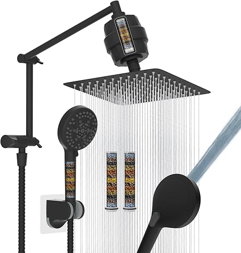 Miniatura 15 de iFealClear Cabezal de ducha filtrado de lluvia de metal, cabezal de ducha de lluvia de alta presión de 10 pulgadas con rociador de mano, lavado