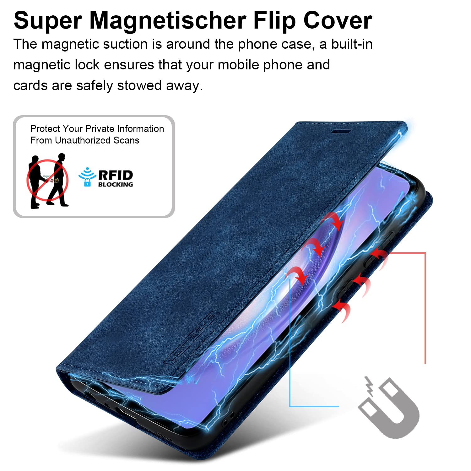 Ailicici für Samsung Galaxy A54 5G Hülle Leder, Mit Schutzfolie, Handyhülle für Samsung A54 5G Hülle Klappbar Leder Flip Wallet 360 Stoßfeste Cover Schutzhülle Holster Klapphülle A54 Samsung 5G Case