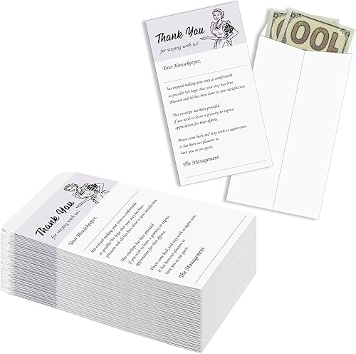 Geyee Paquete de 100 sobres de punta de agradecimiento para limpieza de casa, sobres autoadhesivos para efectivo para hotel, motel, monedas,