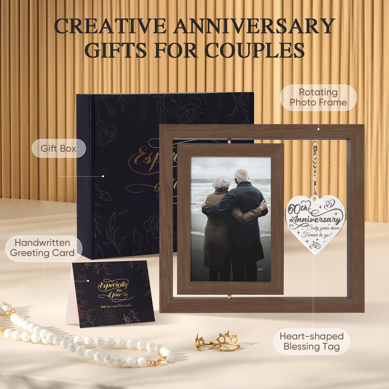 60 Year Anniversary Picture Frame Gifts, Best 60th Anniversary Wedding Gifts for Couple Parents Husband Wife Him Her Men Women, Personalized Forty Year Fortieth Wood Anniversary Decorations