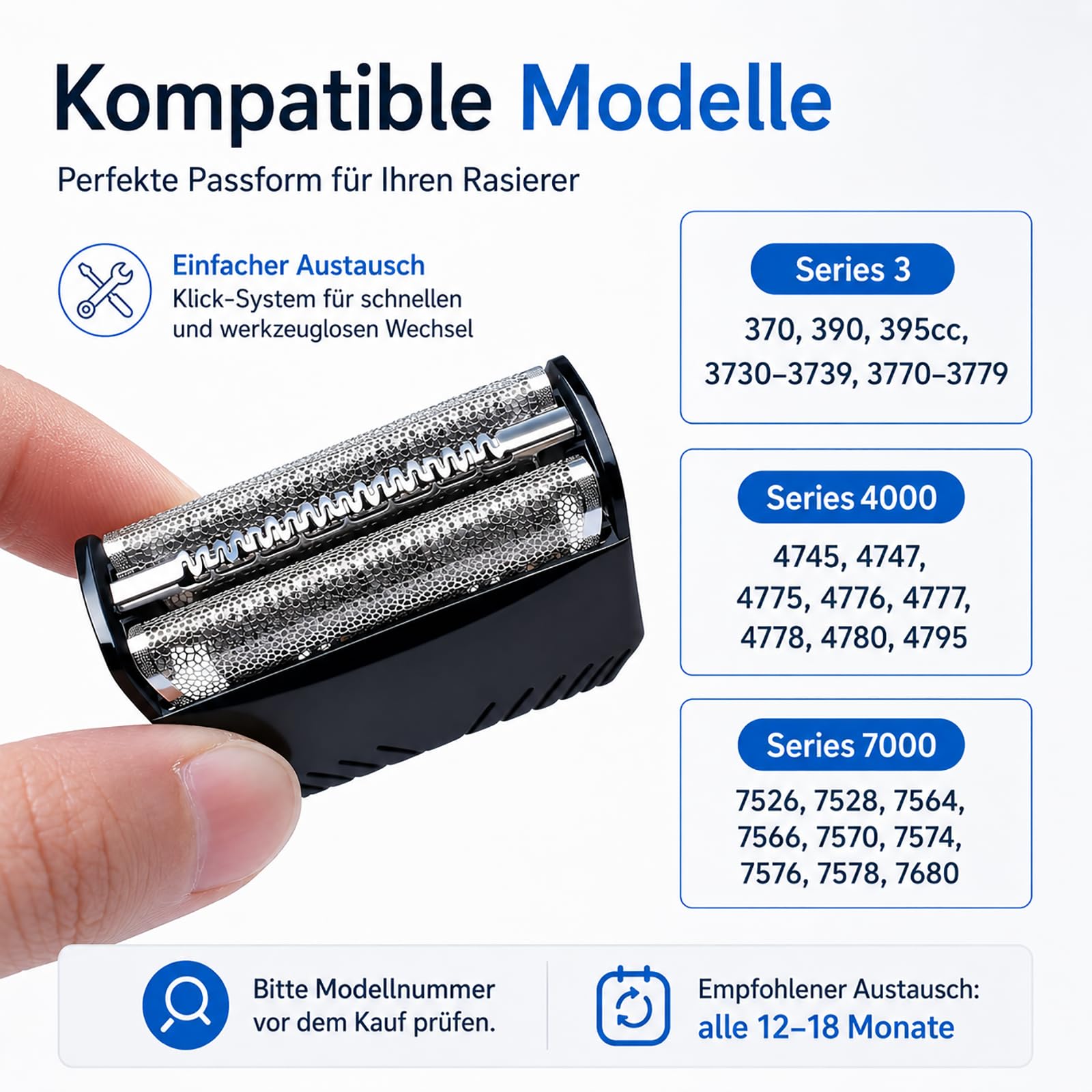 Poweka Scherfolie Scherkopf Kompatibel mit 30B | Hochwertiges Kombipack Klingenblock Messer Rasierklinge für Series 3 30B / 7000/4000 Series