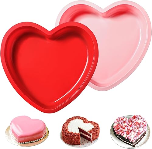 Webake Moldes de silicona con forma de corazón, molde antiadherente de 8 pulgadas para tartas de corazón, para el día de San Valentín, para hornear