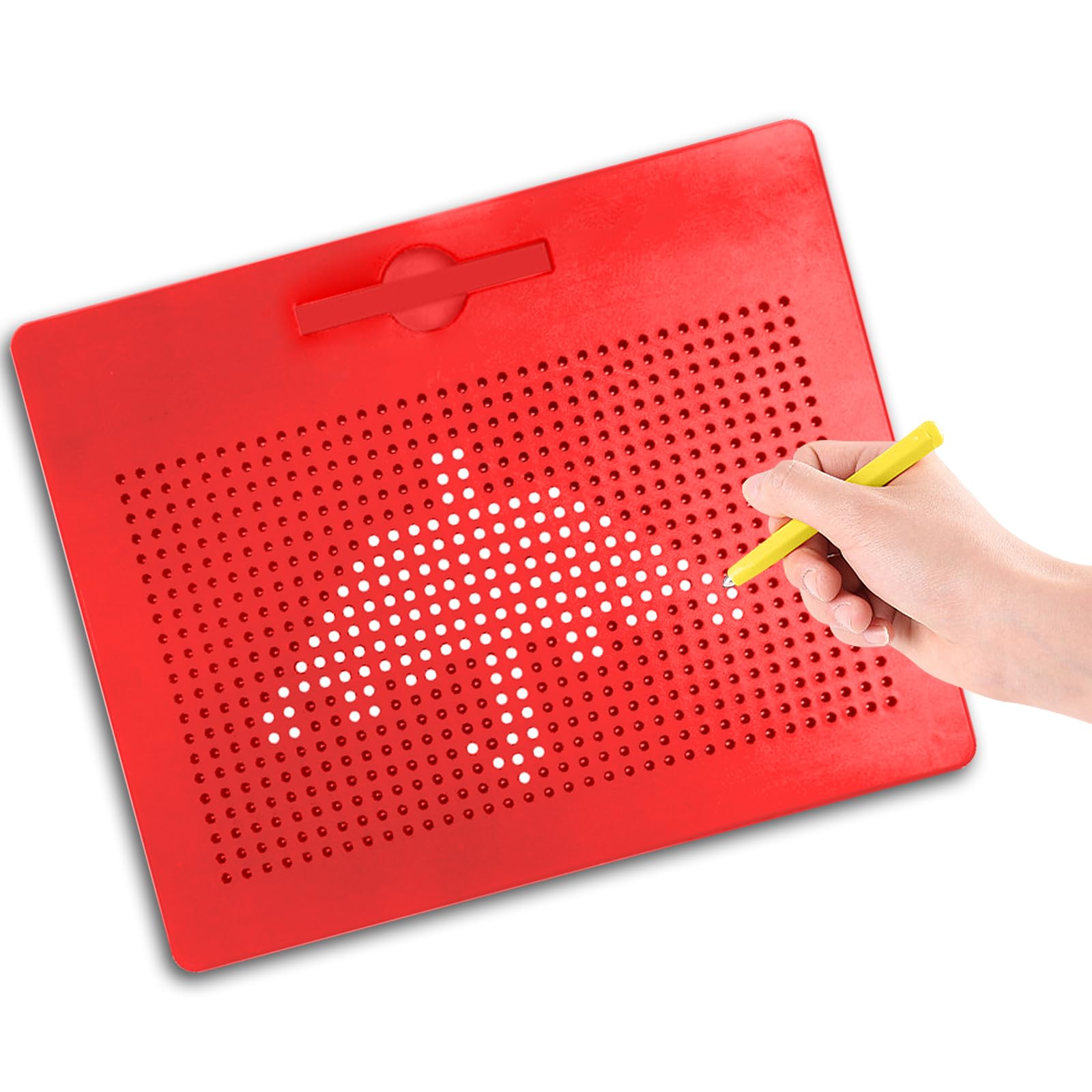 ALEENFOON Magnetic Steel Ball Drawing Board for Kids Children, Writing Stencils Toys Sketch Doodle Pad Scribble Writing Board Toy with Magnetic Pen (Large, Red)