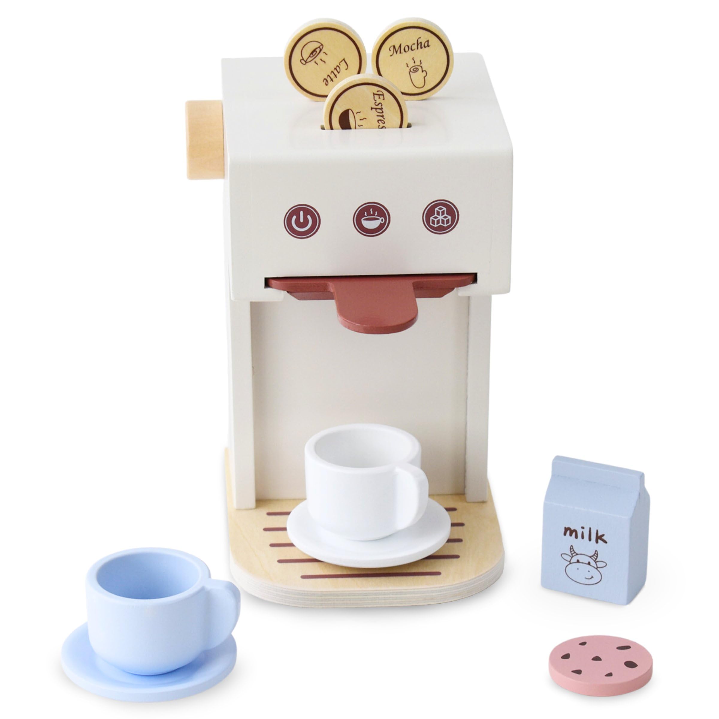 Mamabrum Macchina Caffè Giocattolo in Legno per Bambini 3+ - Set Barista con Cialde e Accessori - Gioco Educativo Nespresso Stile per Sviluppo Manualità e Creatività