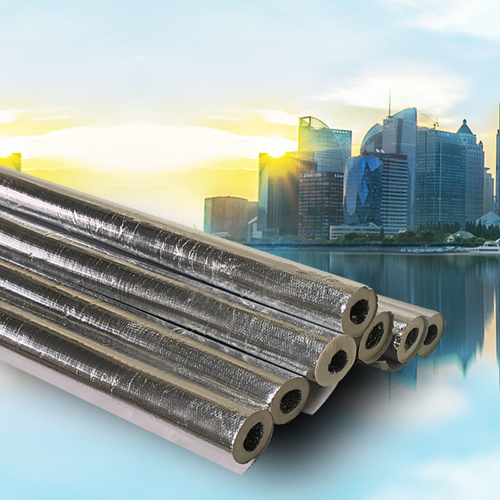 Tubo De Aislamiento De Tubería para Exteriores, Aislamiento De Tubería De Espuma Autoadhesiva Abierta, Diseño De Lámina De Aluminio De Doble Capa, 20 Mm De Espesor, Longitud 1 M