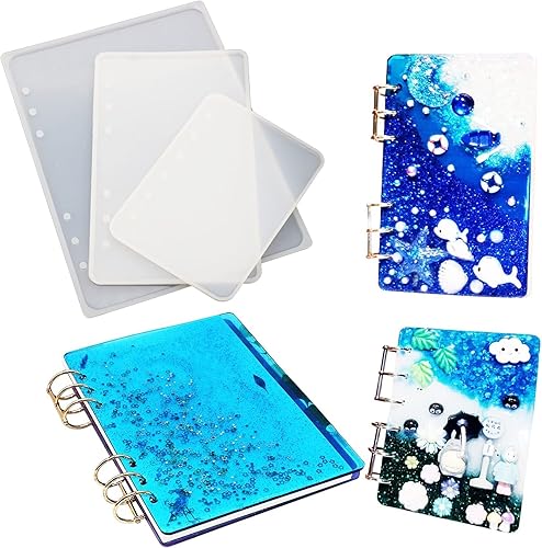 Miniatura 5 de Allazone 19 moldes de fundición de resina para cuadernos, moldes de silicona A6 A7 para cubierta de libro de resina con papel de repuesto, moldes de