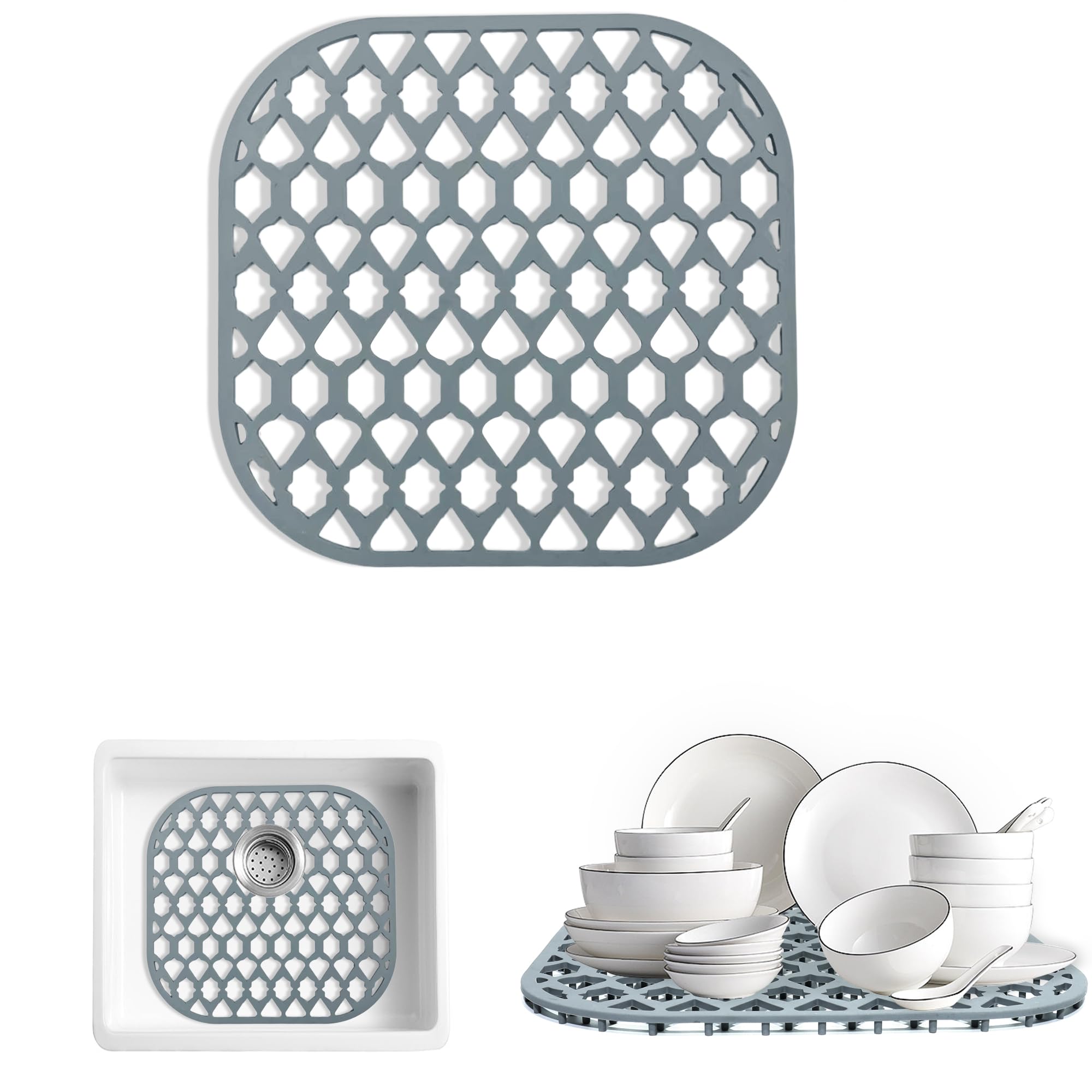 SAMSIER Silicone Sink Protectors for Kitchen Sink, Multiple Sizes Mats Grids for Bottom of Farmhouse Stainless Steel Porcelain Sink (12”x11.5”/30.5x29 cm)