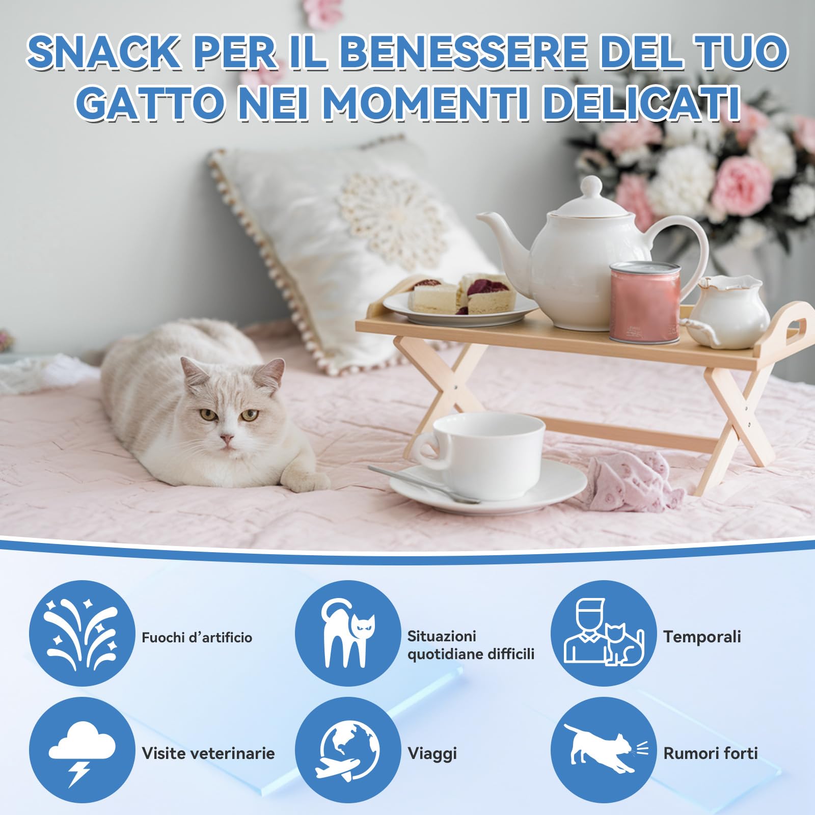 WEALLIN Calmante per Gatti, 200 Snack Naturali per Rilassatezza, Aiuta Contro Agitazione, Separazione, Visite Veterinarie, Viaggi, Suoni Forti, Gusto Pollo per Tutte Le Razze e Dimensioni