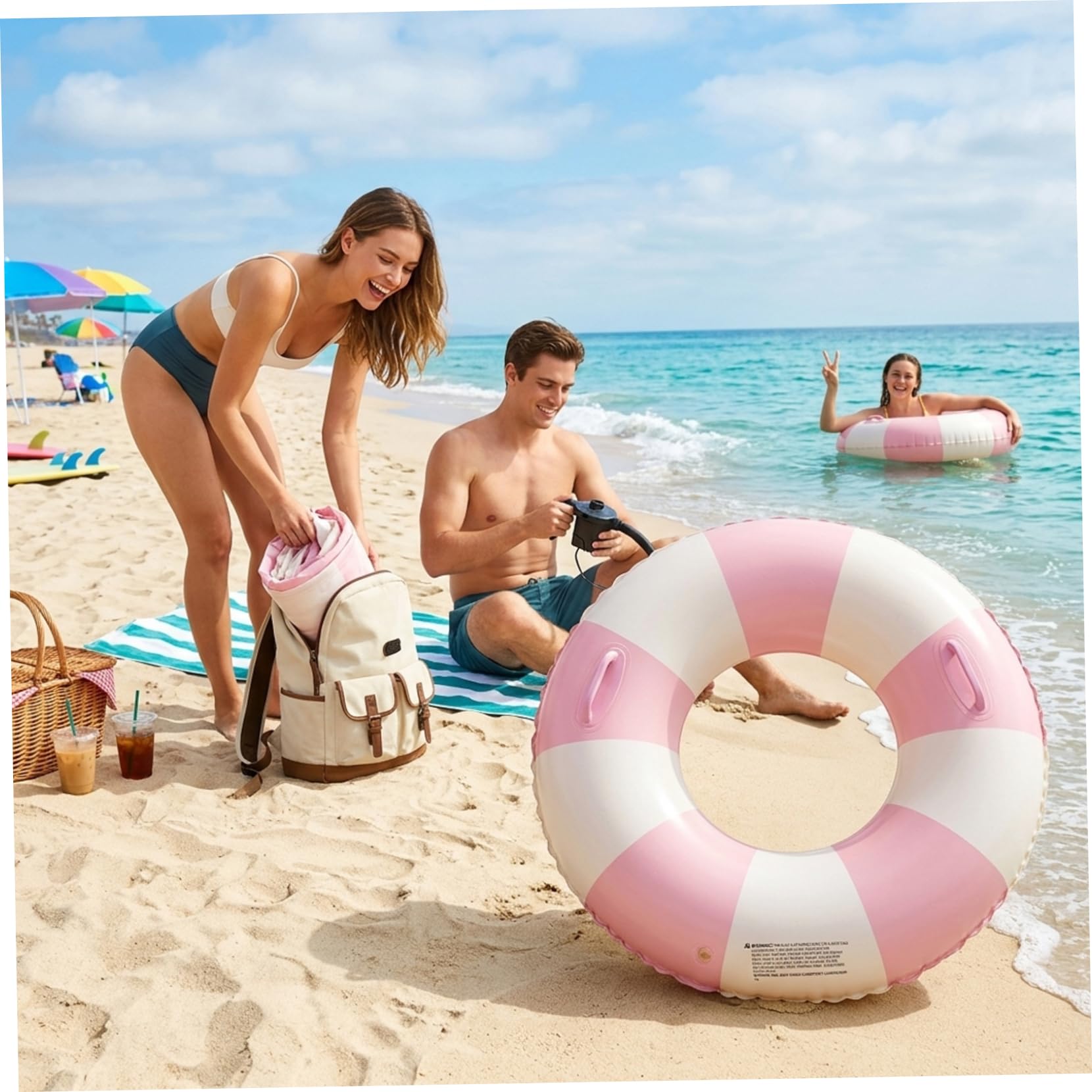 Piscina galleggianti per bambini, tubo per piscina a quadretti retrò, spesso, anti-ribaltamento, anello da nuoto in PVC carino con manici per bambine, 31, 5 pollici.