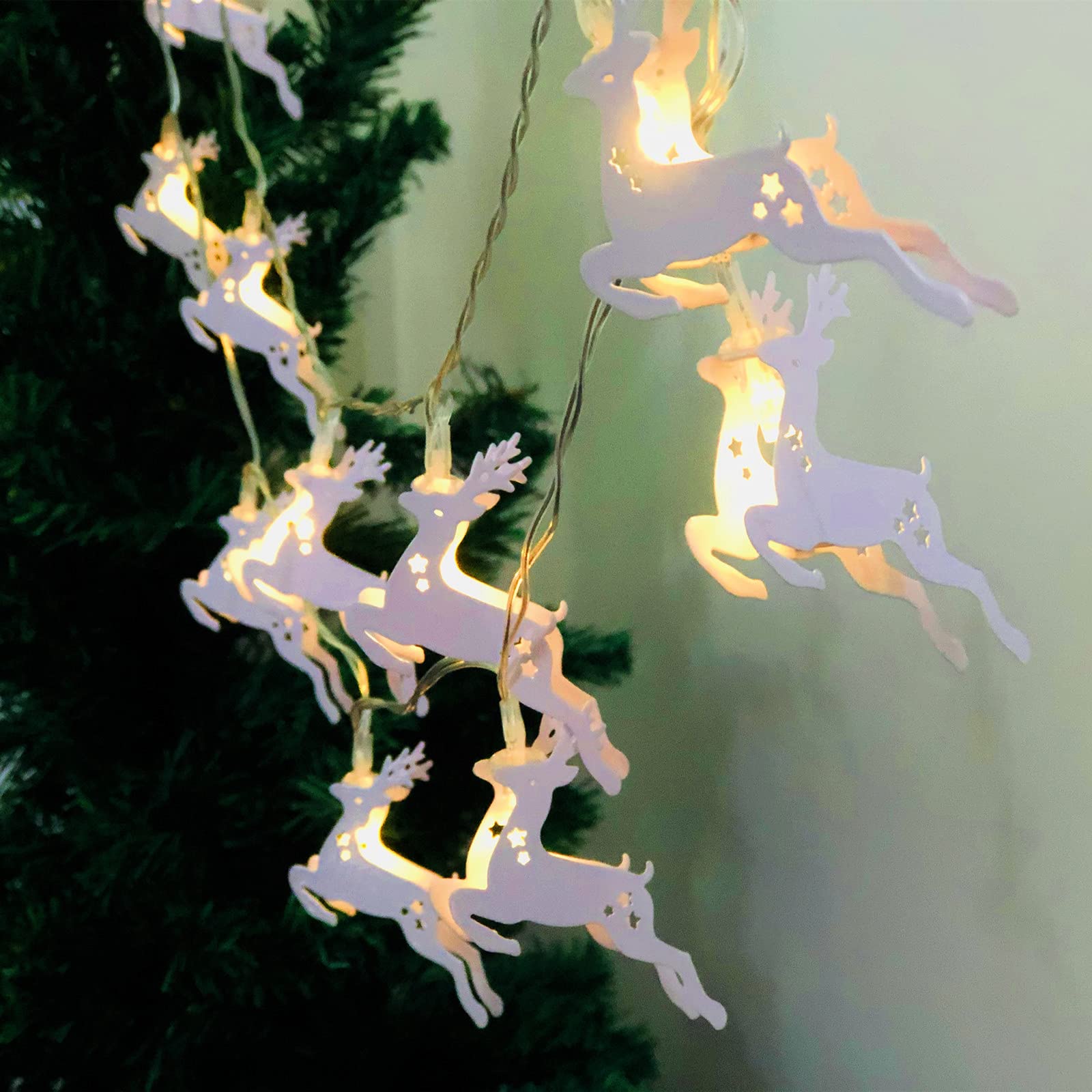 Metal Reindeer String Lights, Animal Theme Decorative,20 LEDs Battery Powered Christmas Fairy Light for Indoor Outdoor Wedding Birthday Kid's Room Ornament (Battery, Reindeer-3m/20LED) — image 1