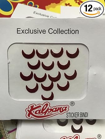 Kalpana Plain Maroon Chand Sticker Bindi Size1 (Pack of 12)