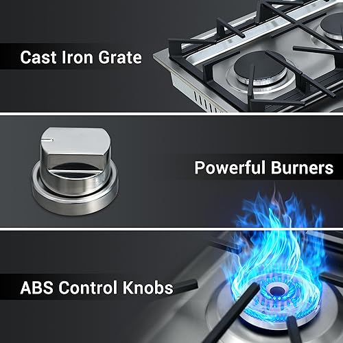 Miniatura 4 de CT Copper Tailor Placa de cocina de gas de 30 pulgadas con cuatro quemadores sellados, NGLPG Convertible, Max 18000BTU, en acero inoxidable