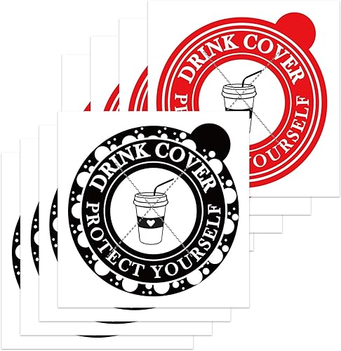 Paquete de 50 calcomanías protectoras de protección contra el alcohol de 4 pulgadas, calcomanías desechables de tapa roja y negra, cubierta de