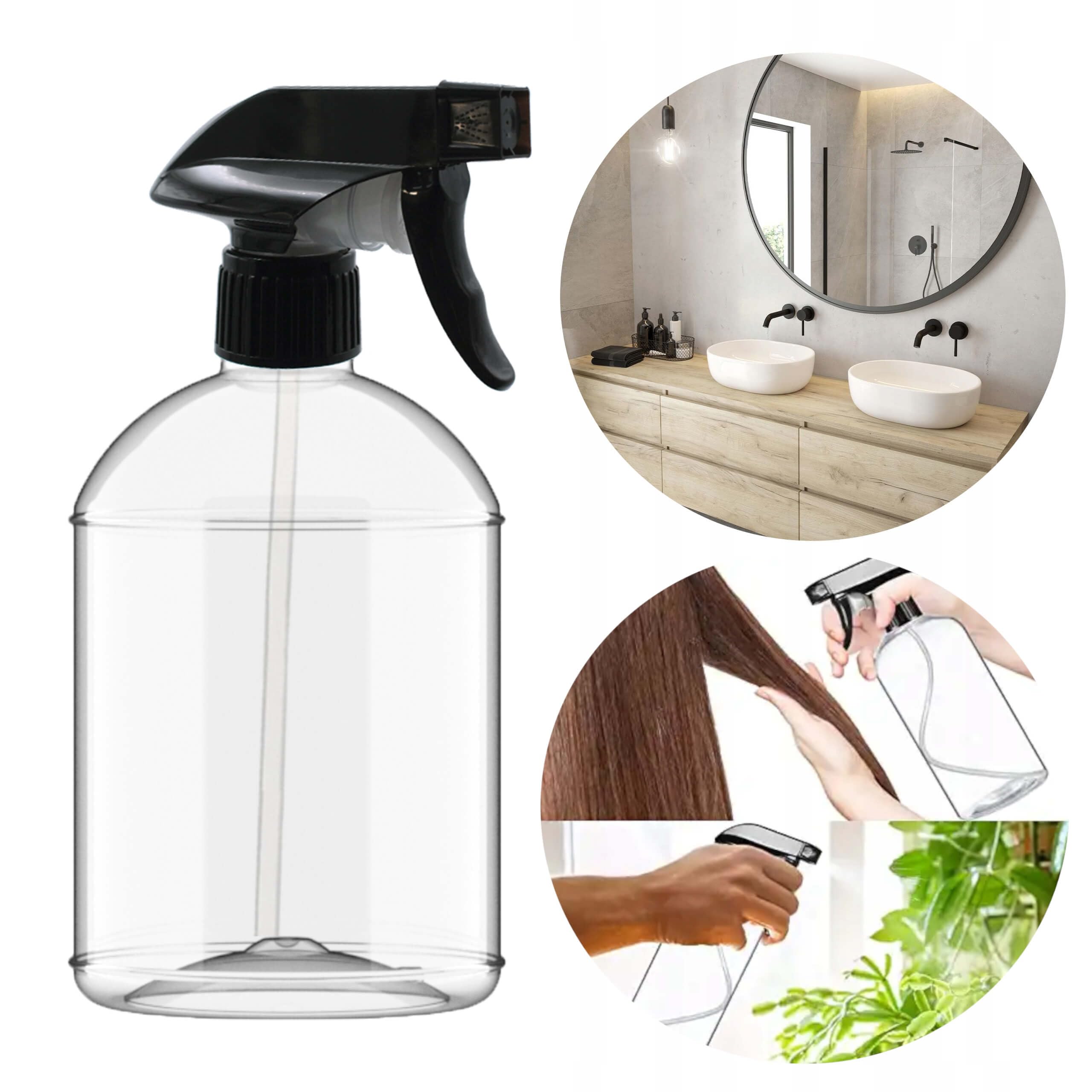 Zestaw 5 Butelek z Atomizerem, 500 ml, Przezroczyste Butelki PET ze Spryskiwaczem, Czarny Atomizer, Wielofunkcyjne do Sprzątania, Pielęgnacji i Podlewania