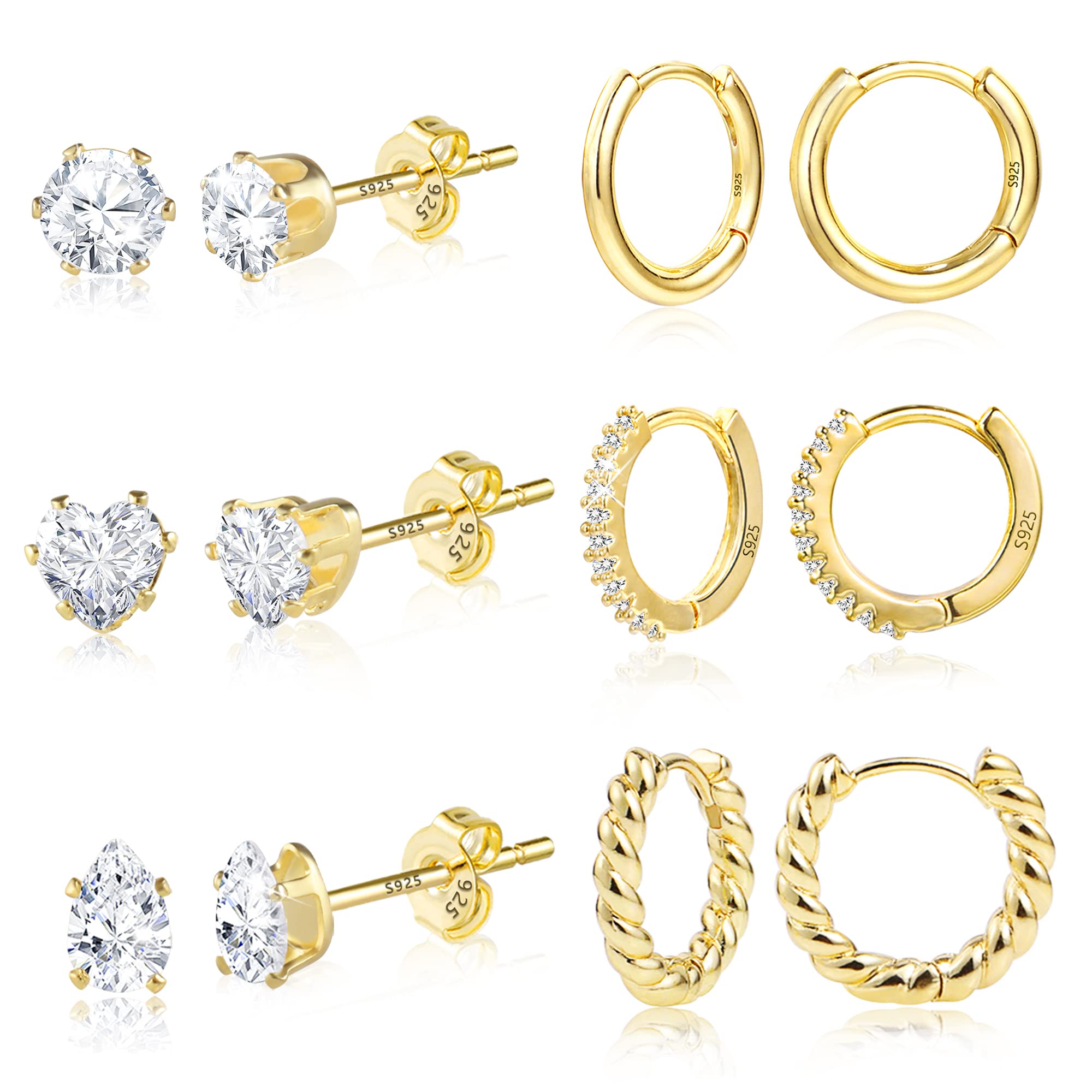 ALEXCRAFT Small Gold Hoop Earrings Set for Women Diamond Pave Gold Earrings Set with Sterling Silver Post