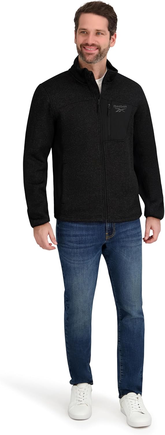 Reebok mens Mock Neck Zip-up Textured Fleece Shell Jacket - Image 2