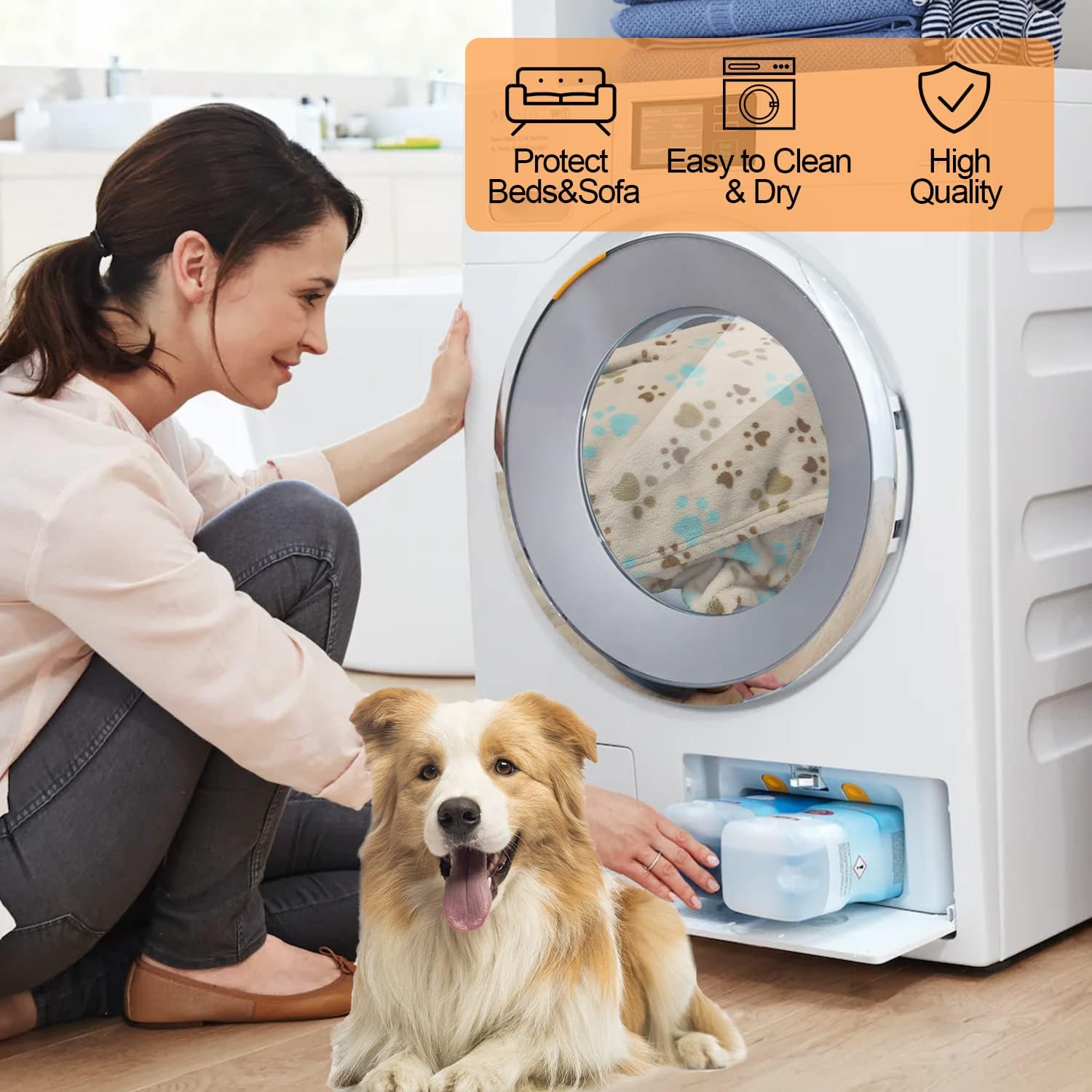 Rezutan Dog Blankets for Large Dogs, Dog Cat Flannel Blankets Washable, Soft Pet Mat Throw Cover for Kennel Crate Bed, Cute Paw Pattern,Pet Blanket (Beige 60" x 80") - Image 7