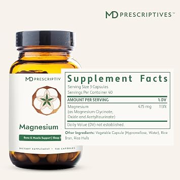 MD Prescriptives - Magnesium MD - Highly Absorbable Dietary Magnesium Supplement with Glycinate & Acetyl Taurinate - 120 Capsules