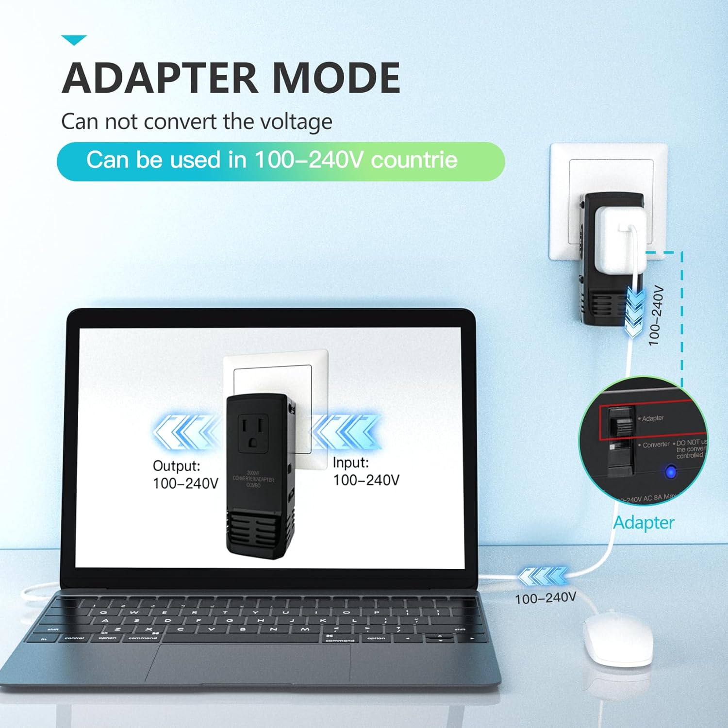 Universal Travel Adapter, 2000W Travel Voltage Converter 220V to 110V with 8A Power Converter for Hair Dryer Steam Iron Laptop Cell Phone, Worldwide Plug Adapter for US to UK Europe AU (Jet Black) Universal Travel Adapter, 2000W Travel Voltage Converter 220V to 110V with 8A Power Converter for Hair Dryer Steam Iron Laptop Cell Phone, Worldwide Plug Adapter for US to UK Europe AU (Jet Black)