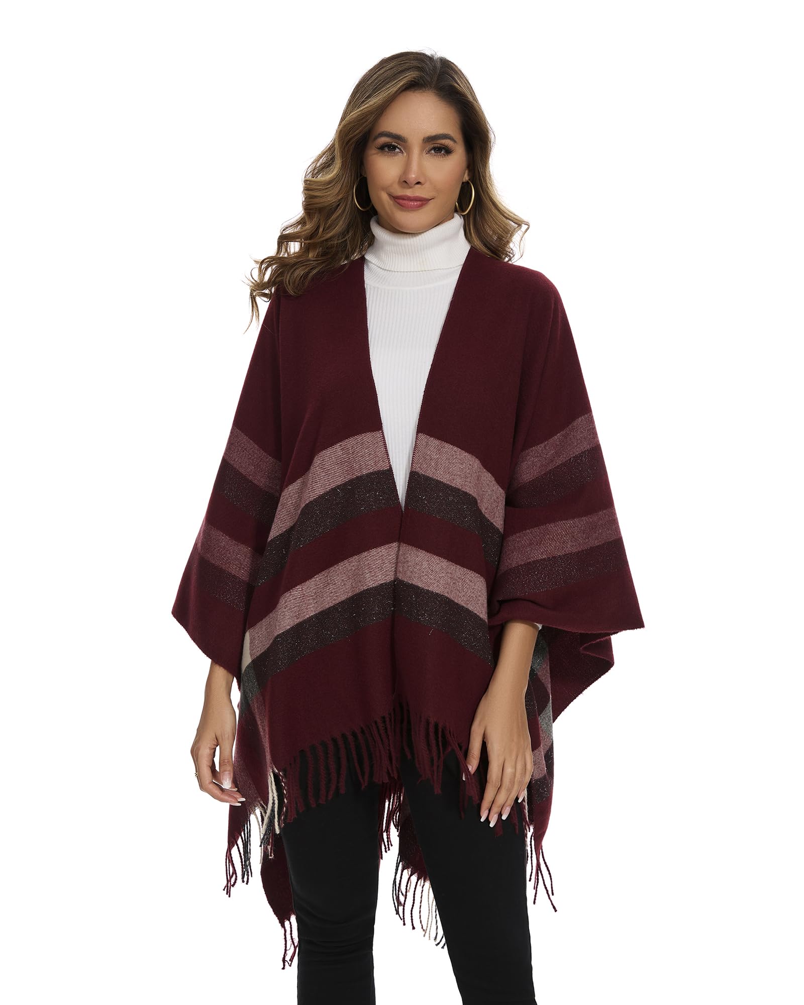 colornival Elegante Mantella da Donna con Fronte Aperto Poncho Morbido, Adatto per Primavera, Autunno e Inverno