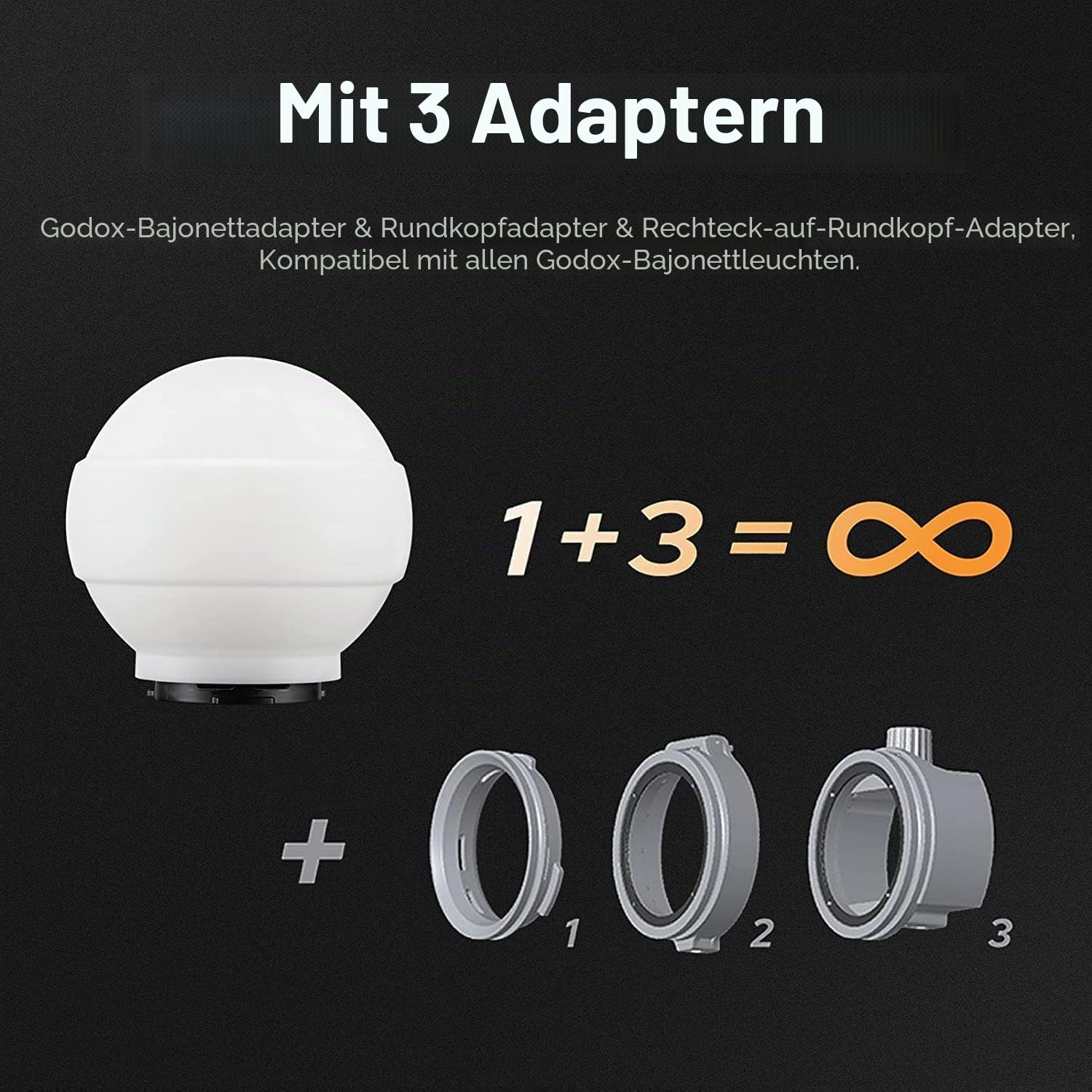 Godox ML-CD15 Dome Diffusor mit 3 Adaptern für Godox Blitzlicht Zusammenklappbar Weiches Licht-Modifikator für AD100pro AD200pro AD300pro AD400pro V1 V860II V860III TT685II TT600 ML30 ML60 ML60Bi