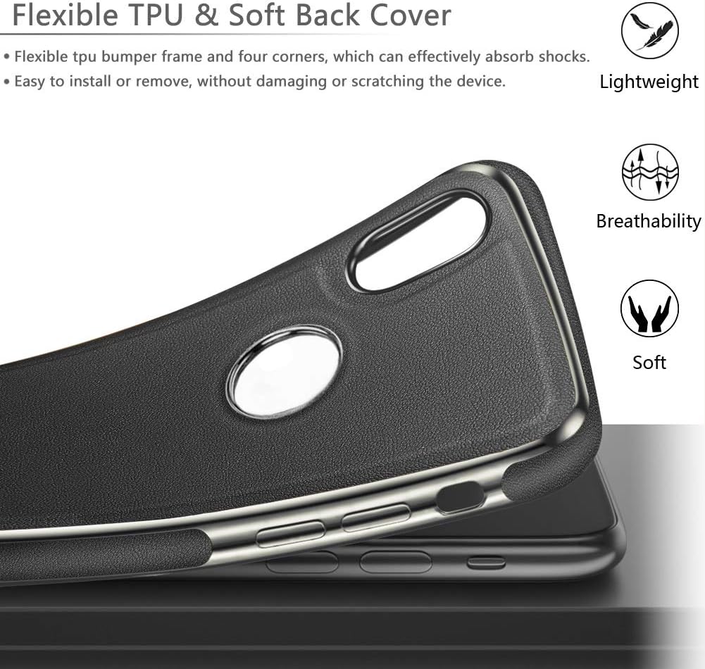 LOHASIC iPhone X Case/iPhone Xs Case, Slim Leather Luxury PU Soft Flexible Hybrid Bumper Non-Slip Grip Shockproof Anti-Scratch Full Body Protective Cover Cases for iPhone X 10 XS 5.8 inch - Black