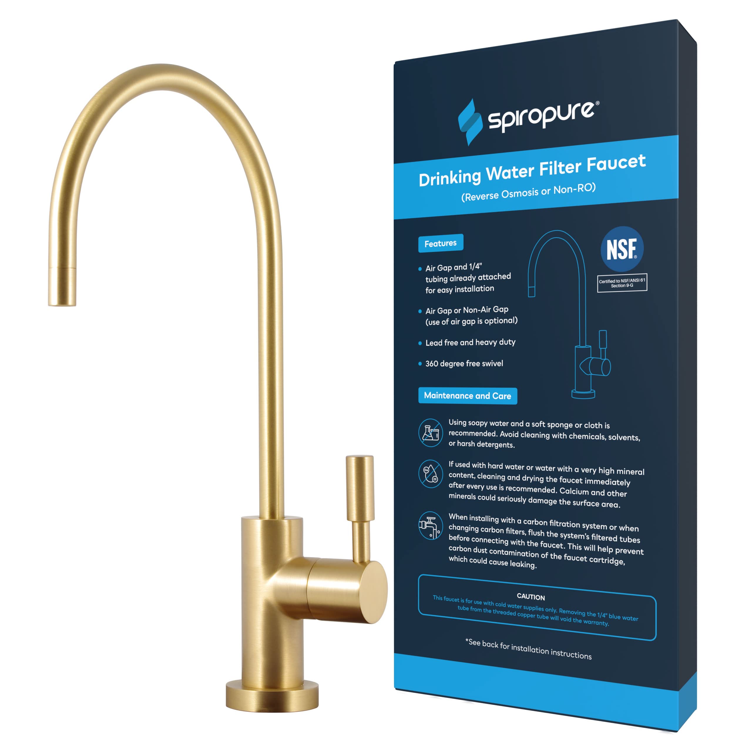 Buy SpiroPure NSFCertified LeadFree Air Gap RO Faucet, Brushed Gold