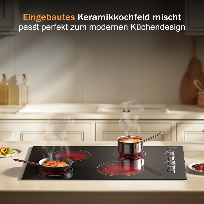 Karienvir 77 cm-es beépíthető kerámia főzőlap 4 égővel, bővíthető zóna, 9 hőfok