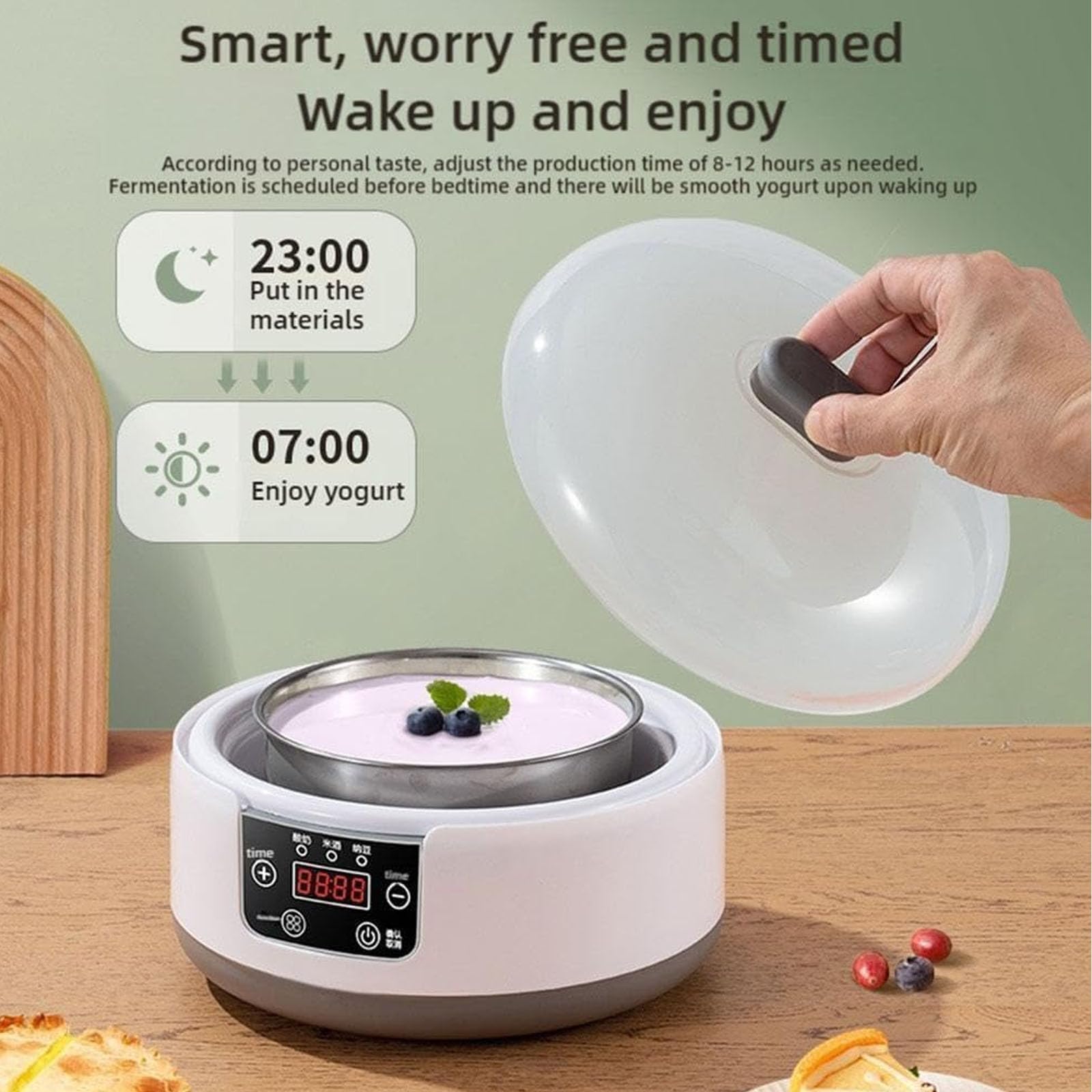 Yaourtière probiotique avec contrôle de la température de 36 heures, affichage LED et minuterie réglable pour yaourt fait maison, natto et riz