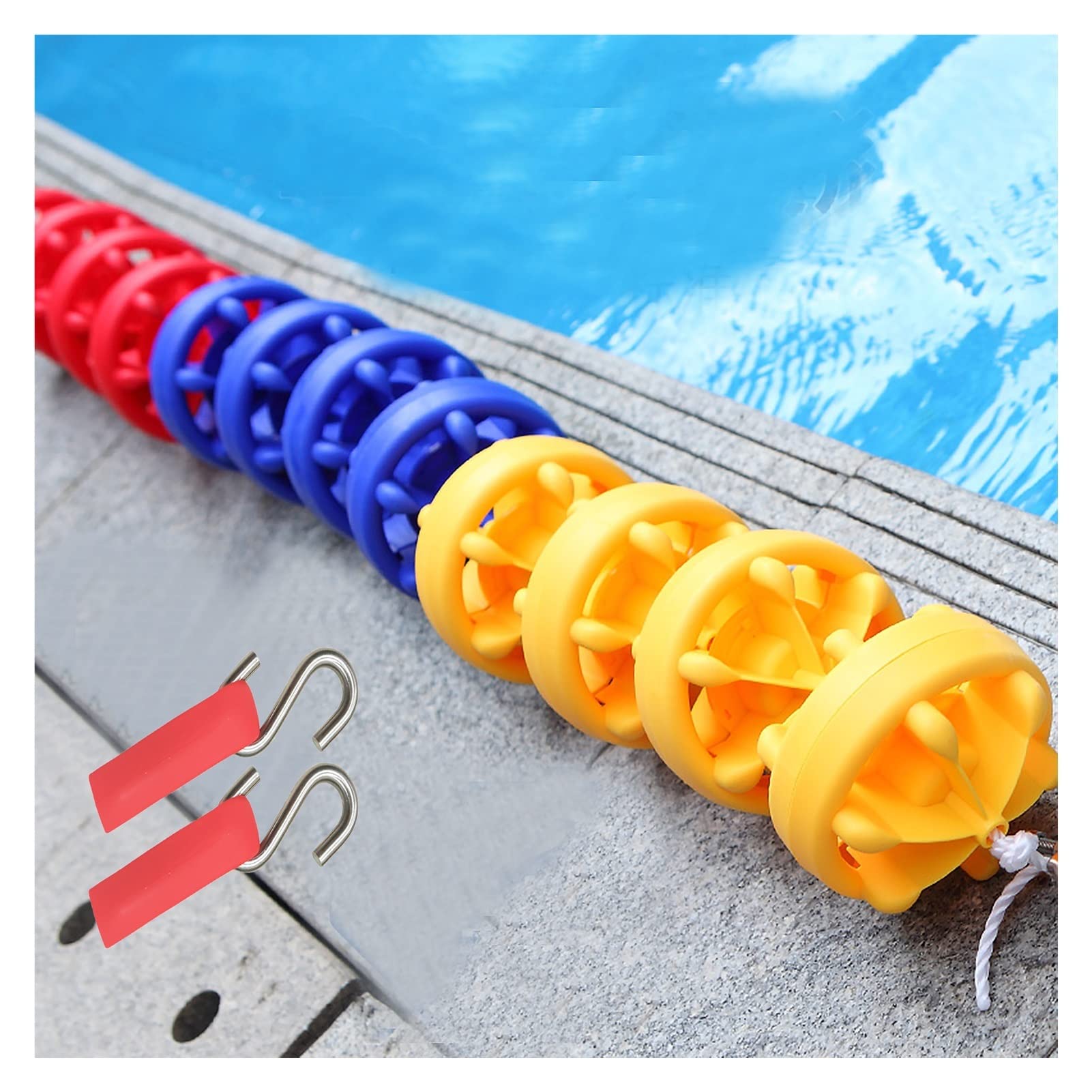 WOTZOV Inground Pools Safety Rope With 2 Hooks, Anti-Uv Swimming Pool Area Divider Line, For Oceanarium/Landscape Pool, Keeping Your Family Safe，Dia 12cm/4.7in 6m/19.6ft