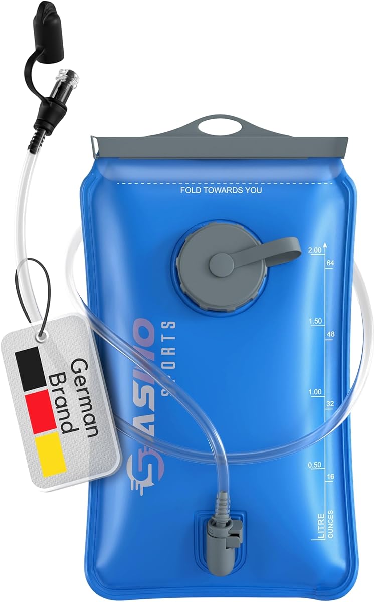 SASMO® Hydration Bladder 2 L & Hydration Bladder 3 L with 2 Openings | Material Reinforced, Tear-Resistant Water Bladder 2 L | Hydration Bag for Backpack with Hose, Ultralight | Hydration Bladder